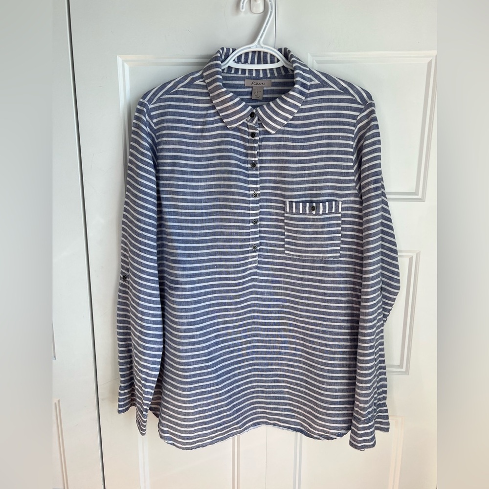 Striped 3/4 Button-Down top